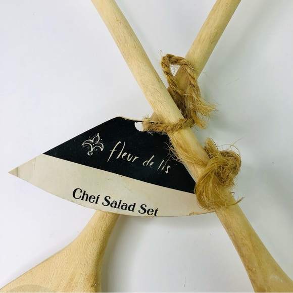 2 pcs Vintage Fleur De Lis Chef Salad Decorative Wooden Spoon Fork Salad Servers - Picture 2 of 5